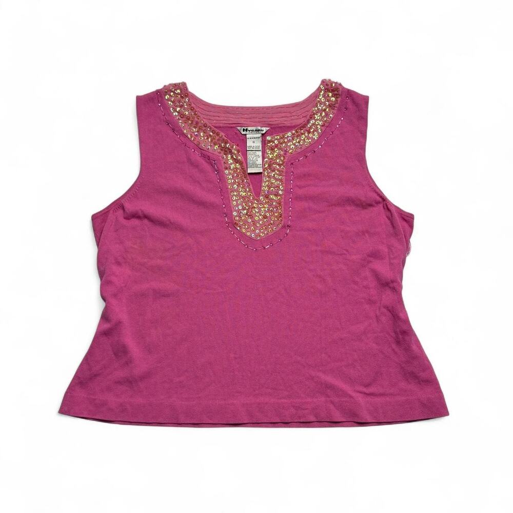 Nygard Collction Y2K Fairy vintage Pink silk sequin beaded embellished tank top - Picture 6 of 8